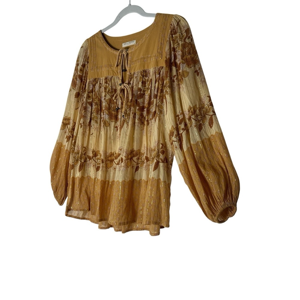 Spell and The Gypsy Coco Lei Blouse Top Women's XS Caramel Boho Embroidered - Picture 8 of 14